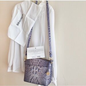 Brahmin Leather Crossbody “Washed Indigo” Blue Bag with Crocodile Texture